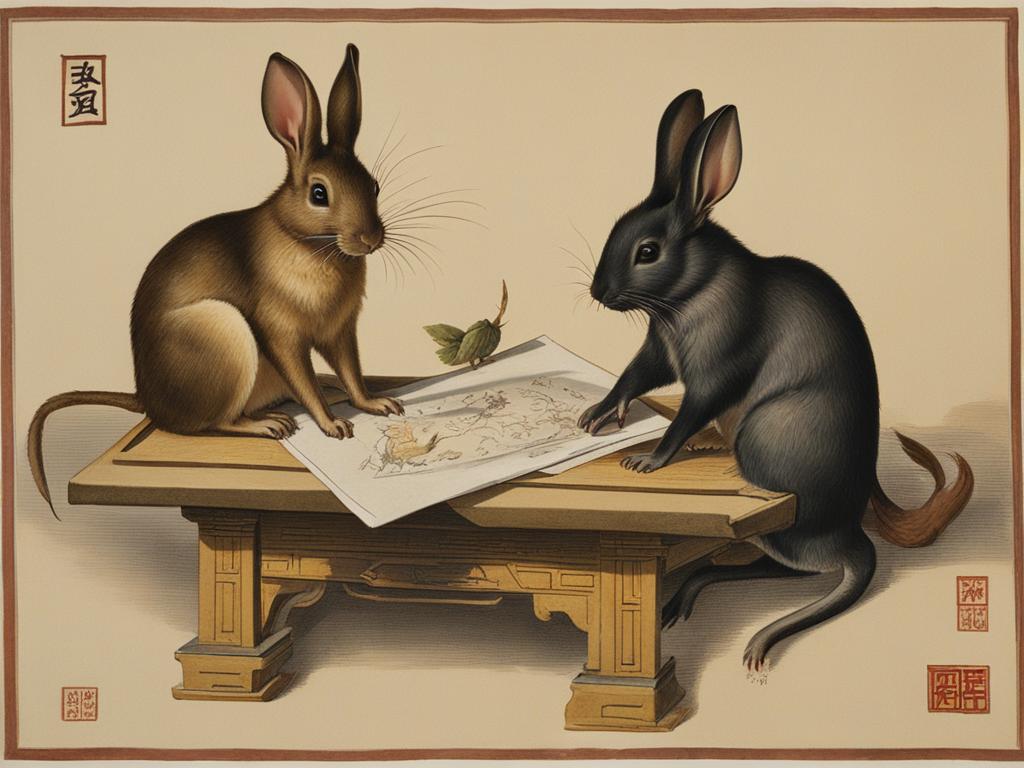Chinese Zodiac Rat and Rabbit Working Together: Harmony and Innovation Chinese Zodiac Rat and Rabbit Working Together: Harmony and Innovation